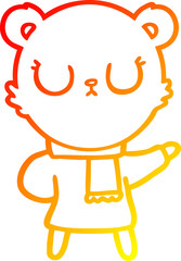 warm gradient line drawing peaceful cartoon bear wearing scarf