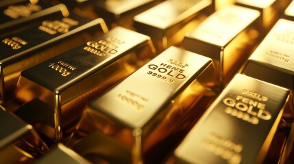 Close-Up of Shiny Gold Bars Arranged in a Row, Symbolizing Business, Future, and Financial Concepts