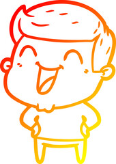 warm gradient line drawing cartoon man laughing