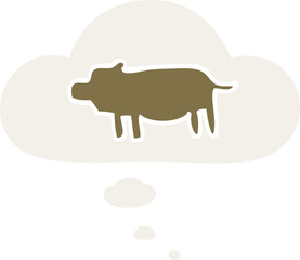 cartoon animal symbol and thought bubble in retro style