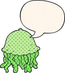 cartoon jellyfish and speech bubble in comic book style