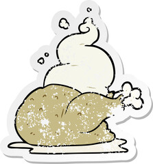 distressed sticker of a cartoon cooked chicken