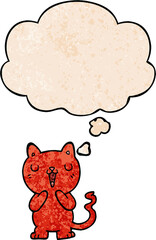 cartoon cat and thought bubble in grunge texture pattern style