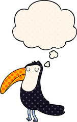 cartoon toucan and thought bubble in comic book style