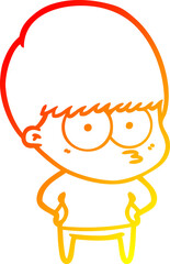 warm gradient line drawing nervous cartoon boy