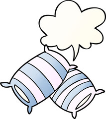 cartoon pillows and speech bubble in smooth gradient style