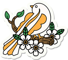 tattoo style sticker of a bird on a branch