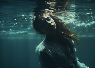 Woman sinking below the water