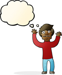 cartoon terrified man with thought bubble