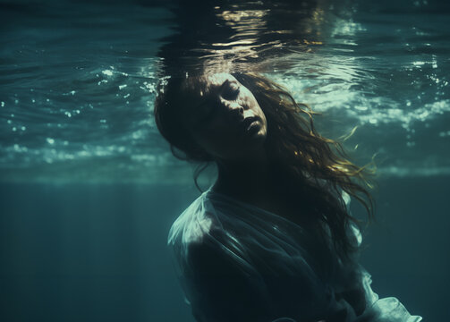 Woman sinking below the water