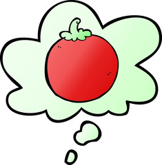 cartoon tomato and thought bubble in smooth gradient style
