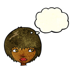 cartoon unhappy girl with thought bubble