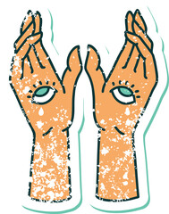 distressed sticker tattoo style icon of mystic hands
