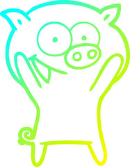 cold gradient line drawing happy pig cartoon