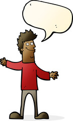 cartoon happy man with speech bubble