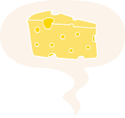 cartoon cheese and speech bubble in retro style