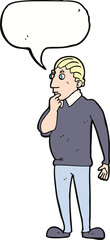 catoon curious man with speech bubble
