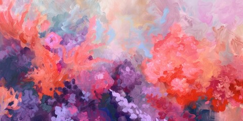Coral garden dreams, with soft, organic shapes in pinks, oranges, and purples, abstracting the underwater beauty of coral reefs