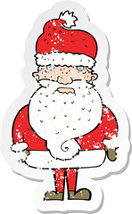 retro distressed sticker of a cartoon santa claus
