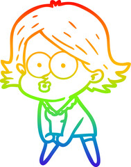 rainbow gradient line drawing cartoon girl pouting