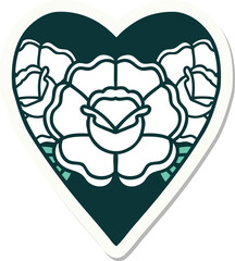 tattoo style sticker of a heart and flowers