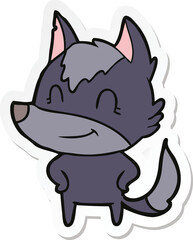 sticker of a friendly cartoon wolf