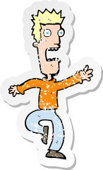 retro distressed sticker of a cartoon shrieking man