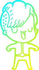 cold gradient line drawing cute cartoon girl with hipster haircut