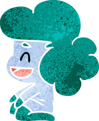 retro cartoon of a kawaii alien girl