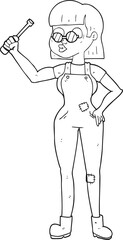 black and white cartoon female mechanic