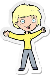 sticker of a cartoon woman waving arms