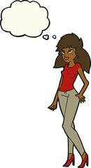 cartoon pretty woman with thought bubble