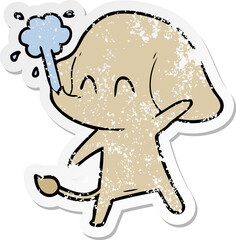 distressed sticker of a cute cartoon elephant spouting water