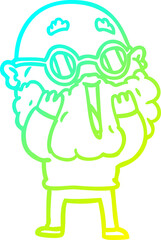 cold gradient line drawing cartoon amazed man with beard