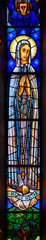 Mater Nostra [Our Mother], a title of the Virgin Mary. A stained-glass window in Igreja de Nossa Senhora de Fátima, Lisbon.