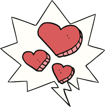 cartoon love hearts and speech bubble