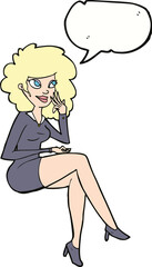 cartoon office woman sitting with speech bubble
