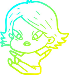 cold gradient line drawing cartoon stressed woman