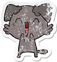 distressed sticker of a happy little dog cartoon