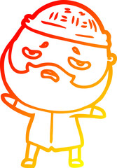warm gradient line drawing cartoon worried man with beard