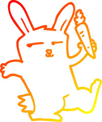 warm gradient line drawing cartoon rabbit with carrot