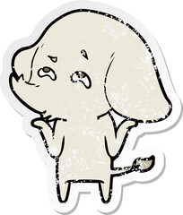 distressed sticker of a cartoon elephant remembering