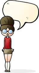 cartoon librarian woman with speech bubble