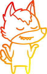 warm gradient line drawing friendly cartoon wolf