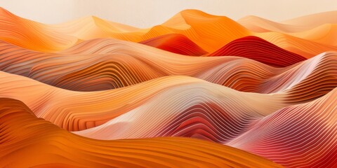 Abstract desert mirage, with undulating patterns of oranges and reds, simulating the heat and optical illusions of a desert landscape - obrazy, fototapety, plakaty