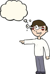 cartoon staring man with thought bubble