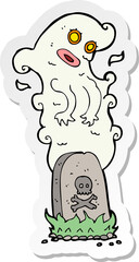 sticker of a cartoon ghost rising from grave