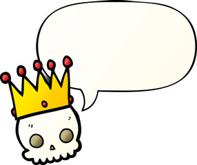 cartoon skull and crown and speech bubble in smooth gradient style