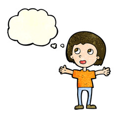 cartoon happy person with thought bubble