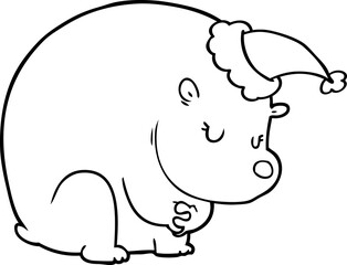 cute line drawing of a polar bear wearing santa hat